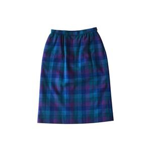 Vintage Plaid Midi Skirt Blue Purple Tartan 25 Waist High Rise